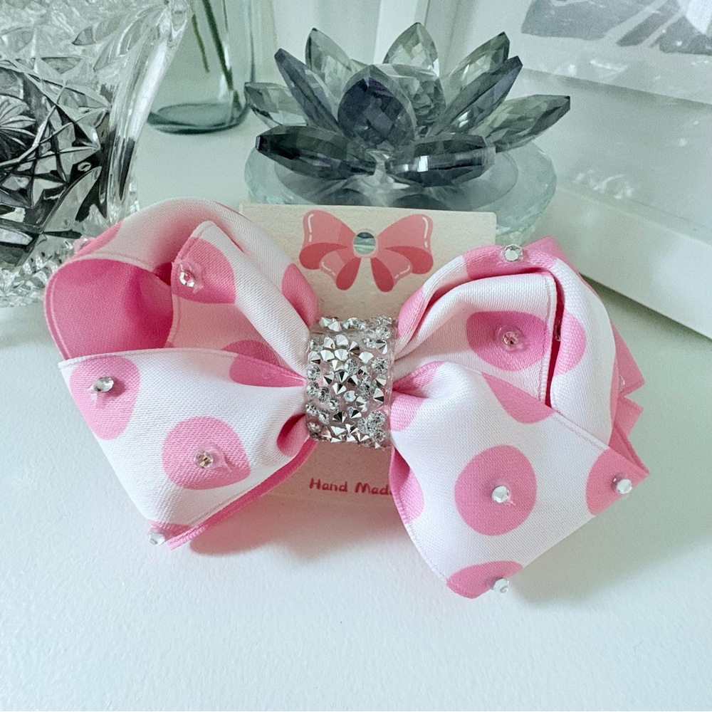 Elegant Pink Polka Dot Any Age Hair Bow